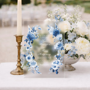 Dusty Blue Floral Acrylic Wedding Invitations