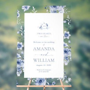 Dusty Blue Floral Acrylic Welcome Sign