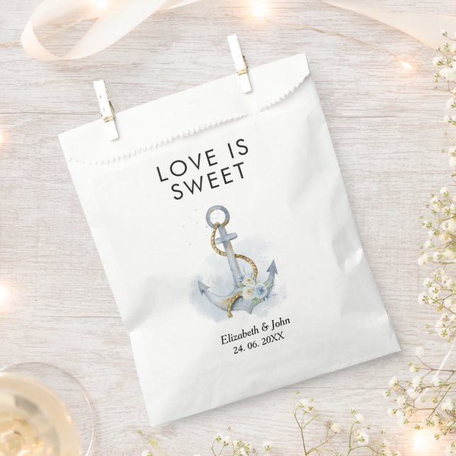 Dusty Blue Floral Anchor Wedding Favour Bags (Clipped)