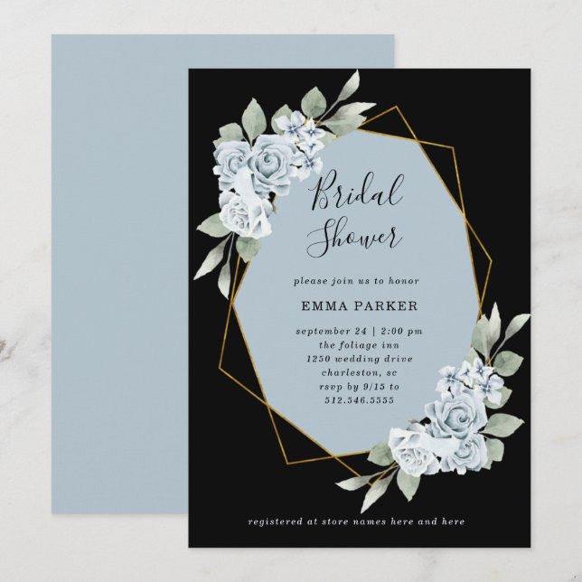 Dusty Blue Floral and Eucalyptus | Bridal Shower Invitation (Front/Back)