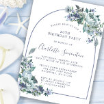 Dusty Blue Floral Arch 50th Birthday Invitation<br><div class="desc">A dusty blue peony and wildflowers decorate a pretty arch on this birthday party invitation. Modern calligraphy adds to the Boho Vibe.</div>