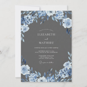 Dusty Blue Floral Arch Flourish Wedding Invitation