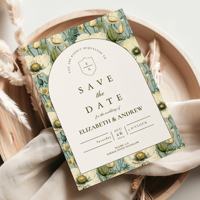 Dusty Blue Floral Arch Garden Wedding Save The Date (Creator Uploaded)