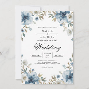 Dusty Blue Floral Archway Wedding Invitation
