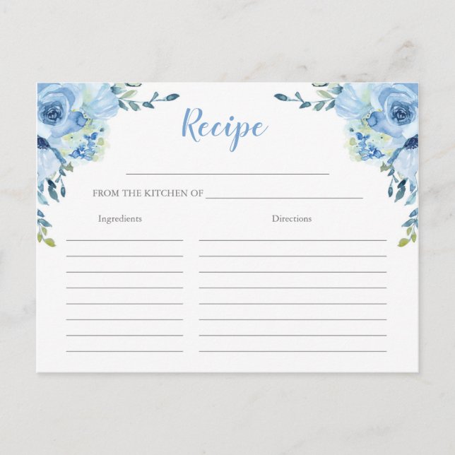 Dusty Blue floral argent nuptiale carte de recette (Devant)