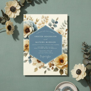 Dusty Blue Floral Autumn Wedding Invitation
