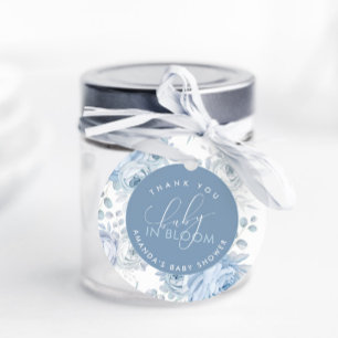 Dusty Blue Floral Baby in Bloom Baby Shower Favour Tags