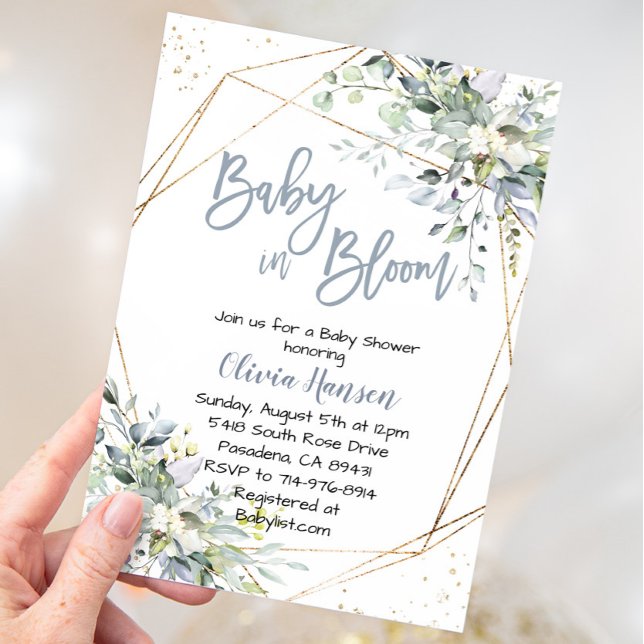 Dusty Blue Floral Baby in Bloom Baby Shower Invitation (Creator Uploaded)