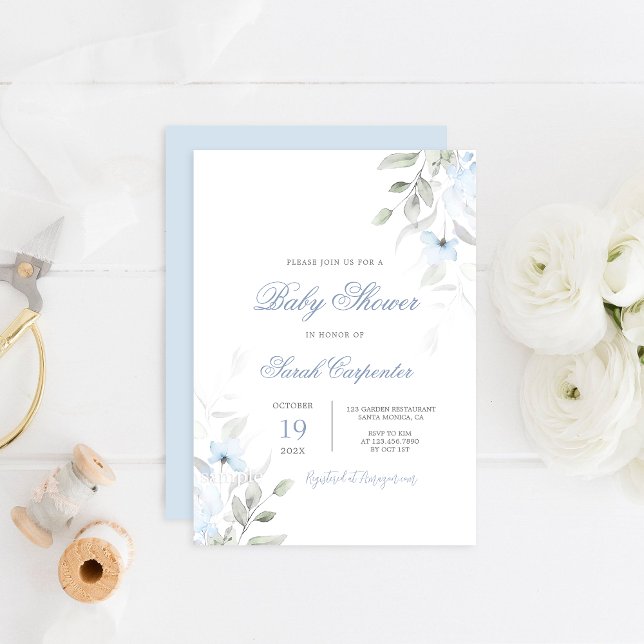 Dusty Blue Floral Baby Shower Boy Invitation (Creator Uploaded)