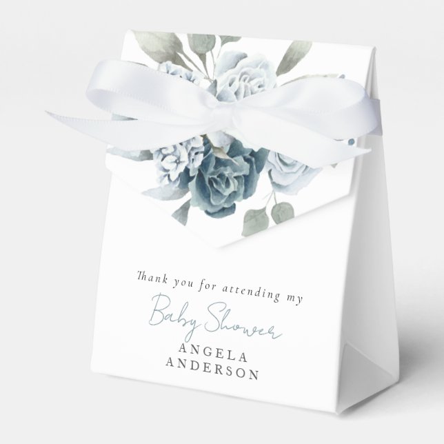  Dusty Blue Floral Baby Shower Favor Box (Front Side)