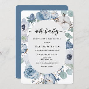 Dusty Blue Floral = Baby Shower Invitation