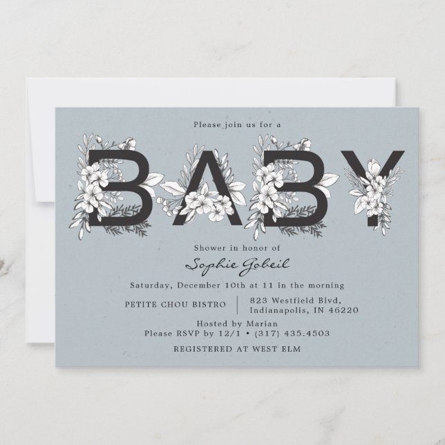 Dusty Blue Floral Baby Shower Invitation (Front)