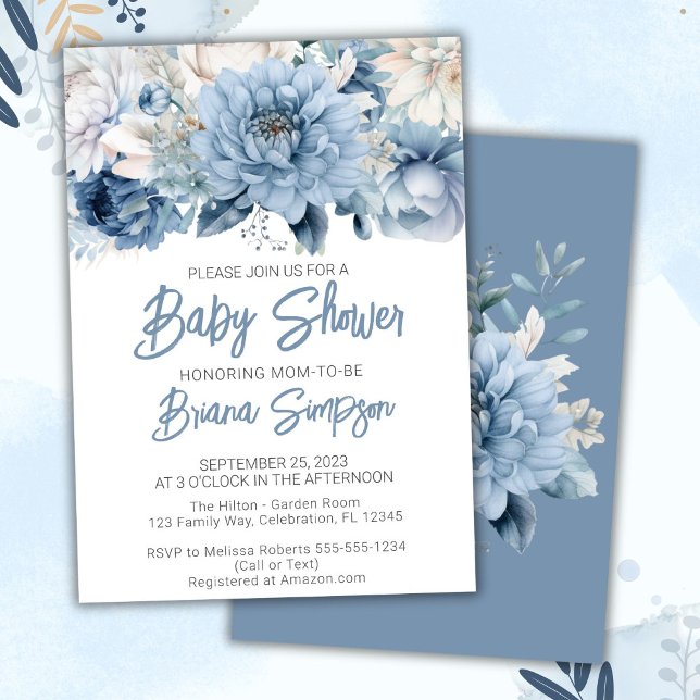 Dusty Blue Floral Baby Shower Invitation (Creator Uploaded)