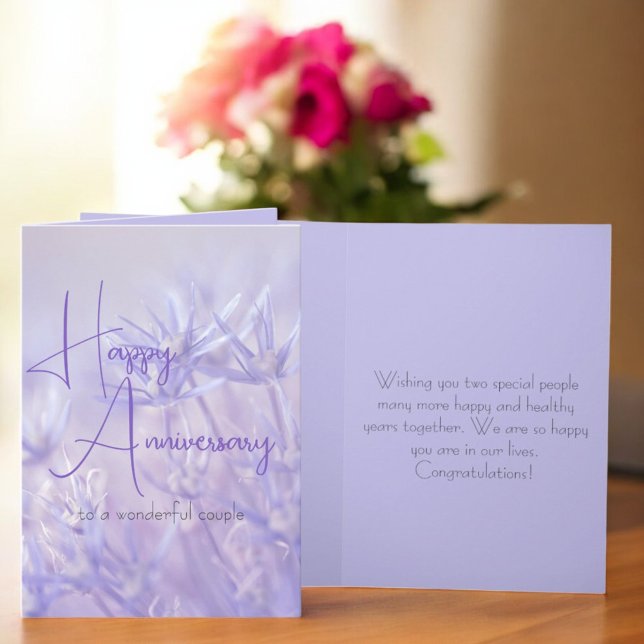Dusty Blue Floral Background Anniversary Card (greeting card cover and inside template text)