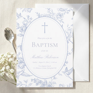 Dusty Blue Floral Baptism Invitation