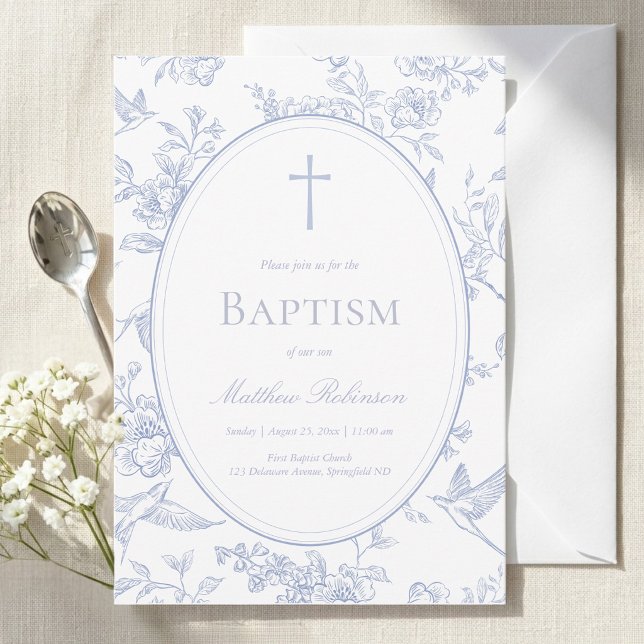 Dusty Blue Floral Baptism Invitation (Creator Uploaded)