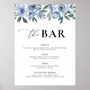dusty blue floral bar menu poster