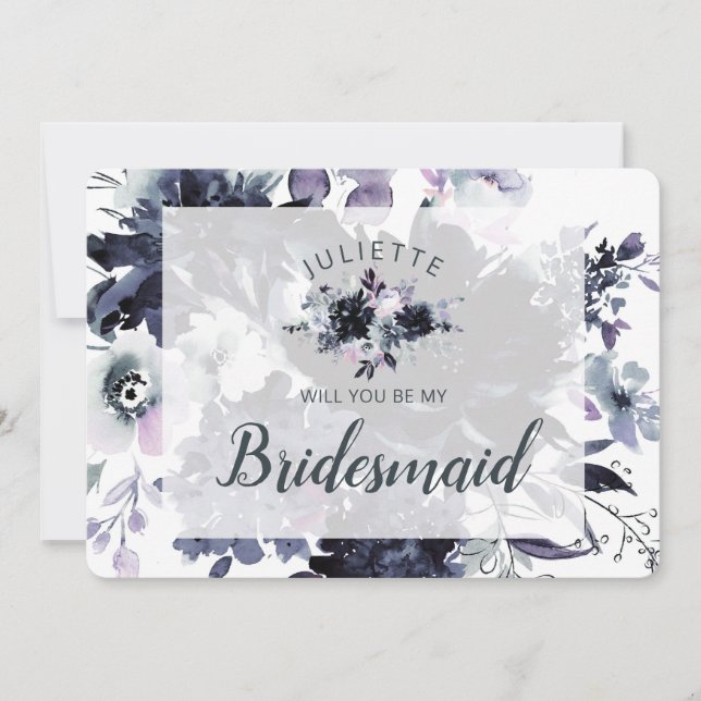 Dusty Blue Floral Be My Bridesmaid Proposal Card (Front)