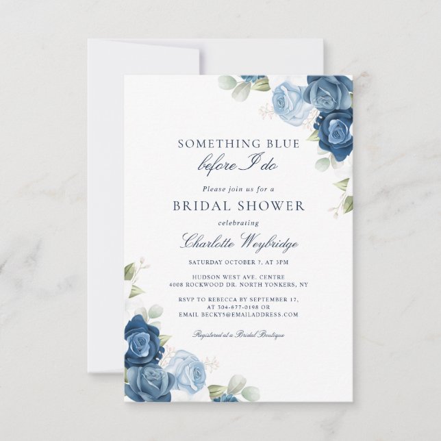 Dusty Blue Floral Before I Do Script Bridal Shower Invitation (Front)