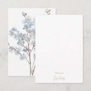 Dusty Blue Floral Blank Thank You  Card