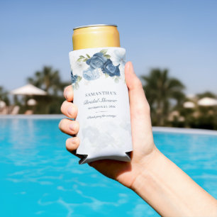 Dusty Blue Floral Bloom Eucalyptus Botanical Seltzer Can Cooler