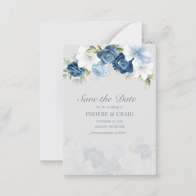 Dusty Blue Floral Bloom Eucalyptus Succulent Card (Front)