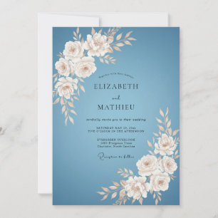 Dusty Blue Floral Blossom Wedding Invitation