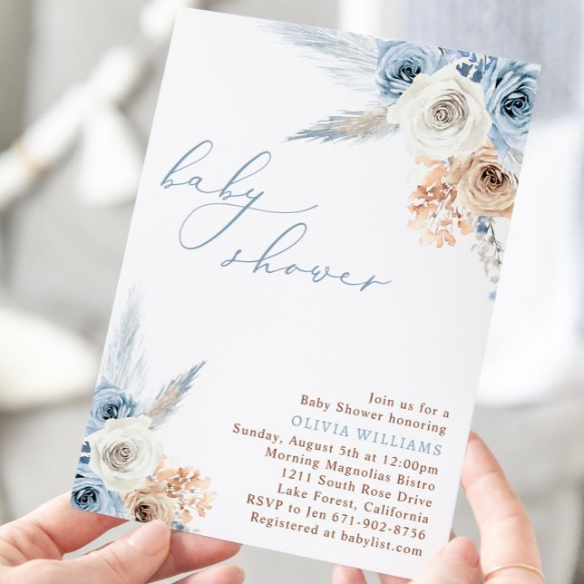 Dusty Blue Floral Boho Baby Shower Invitation (Creator Uploaded)