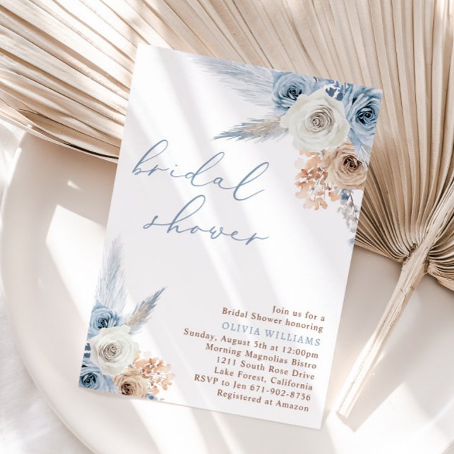 Dusty Blue Floral Boho Bridal Shower Invitation (Creator Uploaded)