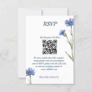 Dusty Blue Floral Bold Stylish QR Code carte RSVP