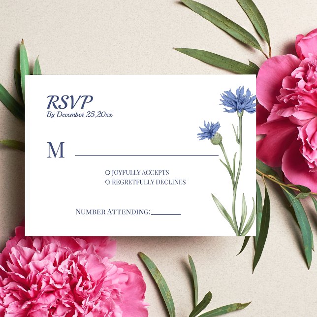 Dusty Blue Floral Bold Stylish QR Code carte RSVP (Créateur téléchargé)