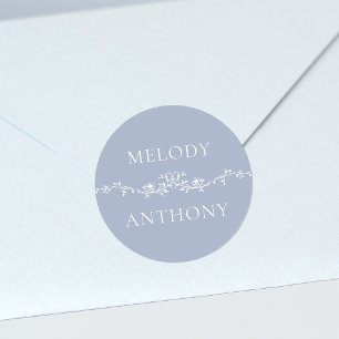 Dusty Blue Floral Border Monograms Classic Round S Sticker