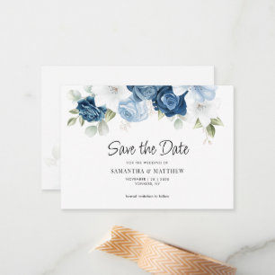 Dusty Blue Floral Botanical Save the Date Card