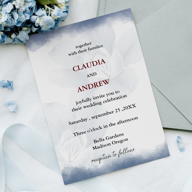 Dusty Blue Floral Botanical Watercolor Wedding Invitation (Creator Uploaded)