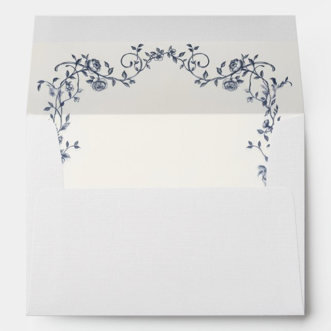 Dusty Blue Floral Botanical Wedding Envelope Liner (Back (Bottom))