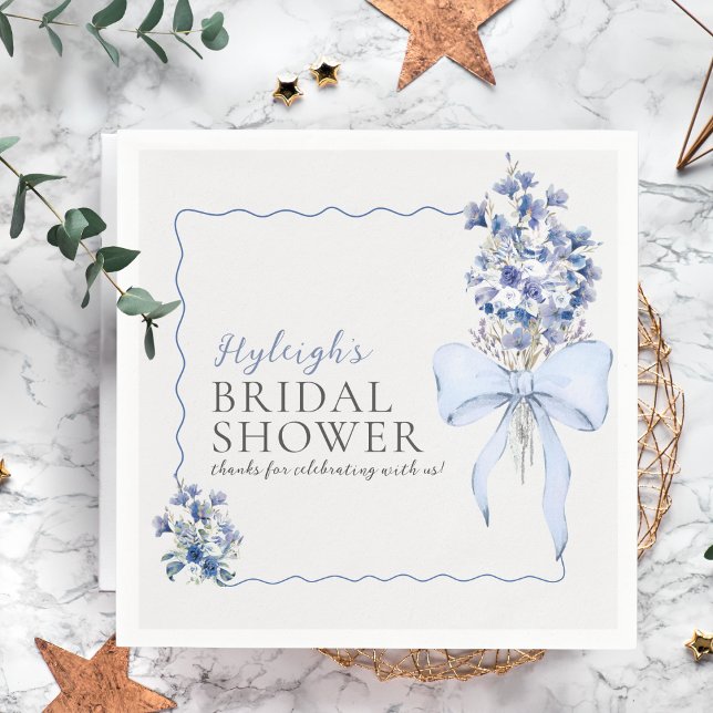 Dusty Blue Floral Bow Calla Lily Bridal Shower Napkin (Creator Uploaded)