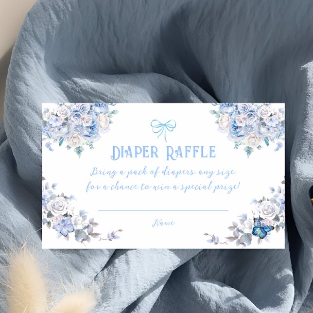 Dusty Blue Floral Boy Baby Shower Diaper Raffle Enclosure Card (Creator Uploaded)