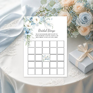 Dusty Blue Floral Bridal Bingo   Invitation