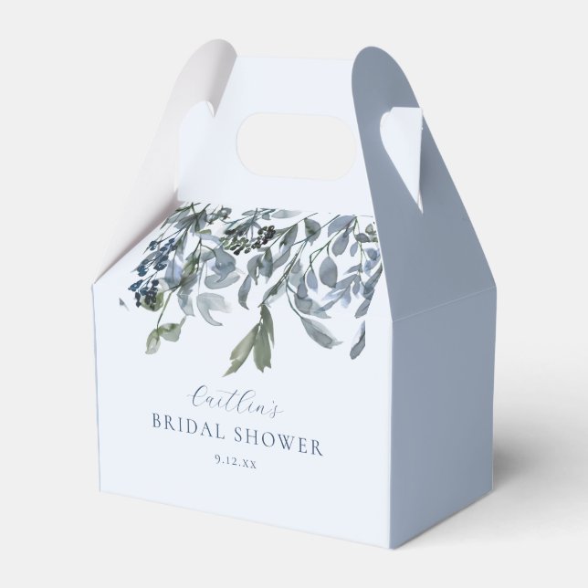 Dusty Blue Floral Bridal Shower Favor Box (Front Side)
