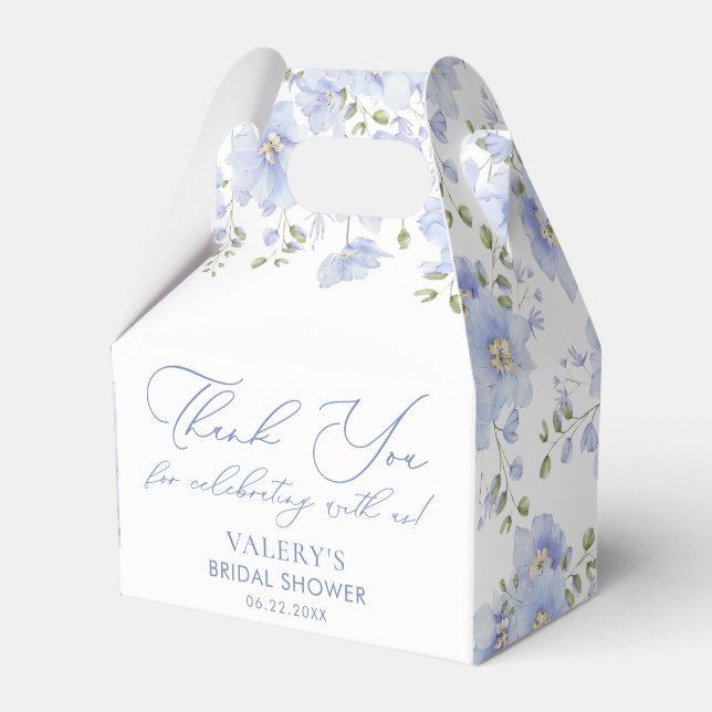 Dusty Blue Floral Bridal Shower Favor Box (Front Side)