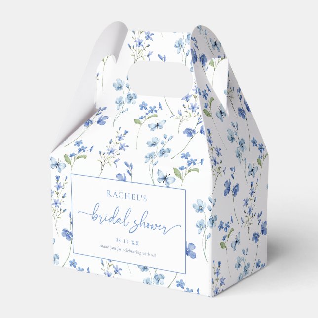 Dusty Blue Floral Bridal Shower Favour Boxes (Front Side)