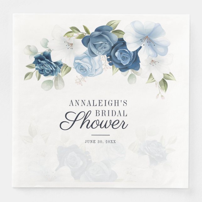 Dusty Blue Floral Bridal Shower Greenery Paper Napkin (Front)
