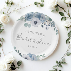 Dusty blue floral bridal shower napkins paper plate
