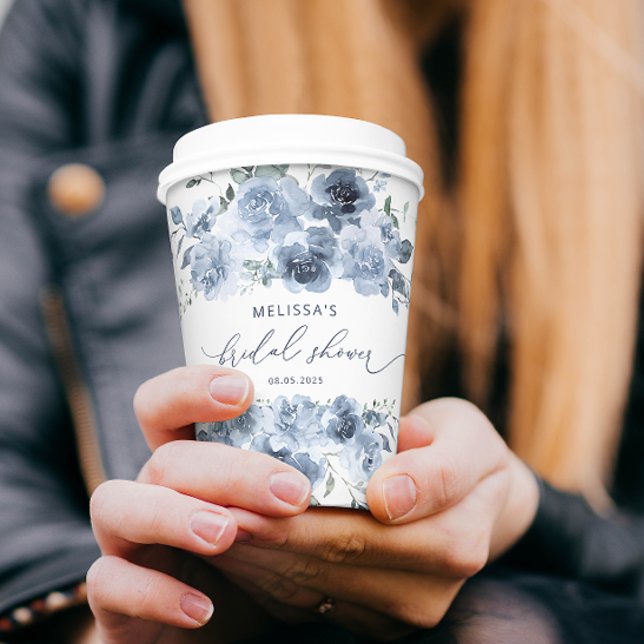 Dusty Blue Floral Bridal Shower Paper Cups (Creator Uploaded)