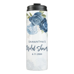 Dusty Blue Floral Bridal Shower Personalized Thermal Tumbler