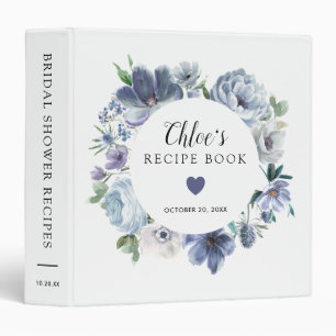 Dusty Blue Floral Bridal Shower Recipe Book Binder