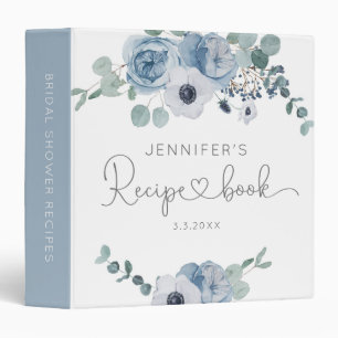 Dusty blue floral bridal shower Recipe Book Binder