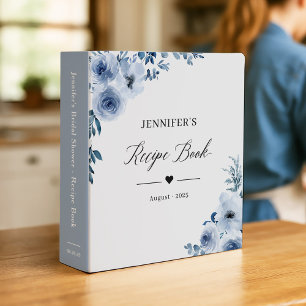 Dusty Blue Floral Bridal Shower Recipe Book Binder
