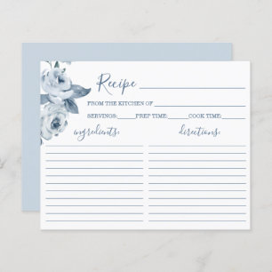 Dusty Blue Floral Bridal Shower Recipe Card