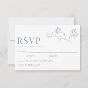 Dusty Blue Floral Bride Groom Monogram Wedding RSVP Card